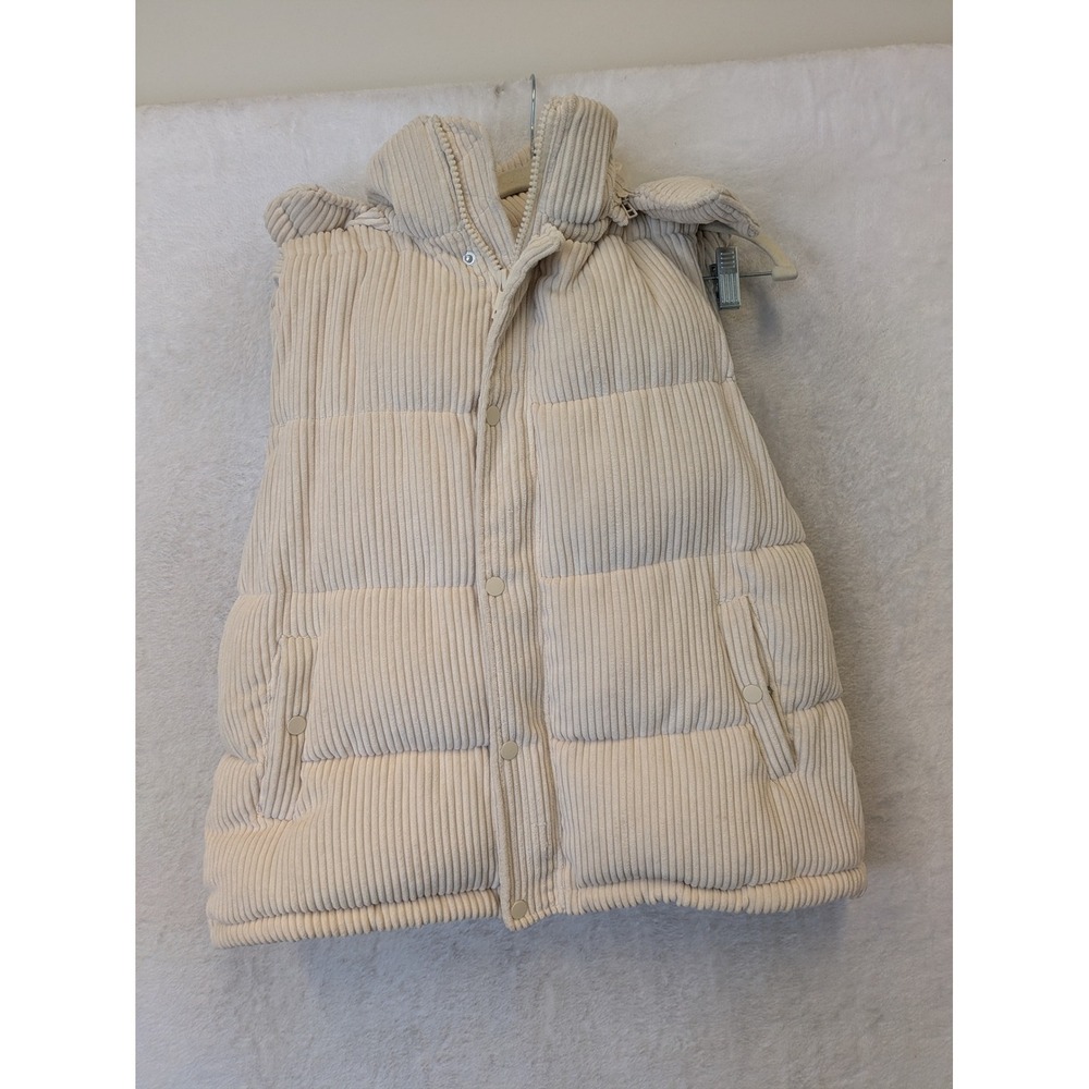 Bagatelle Collection Women's Size M Cream Corduroy Puffer Vest Zip Snap Front